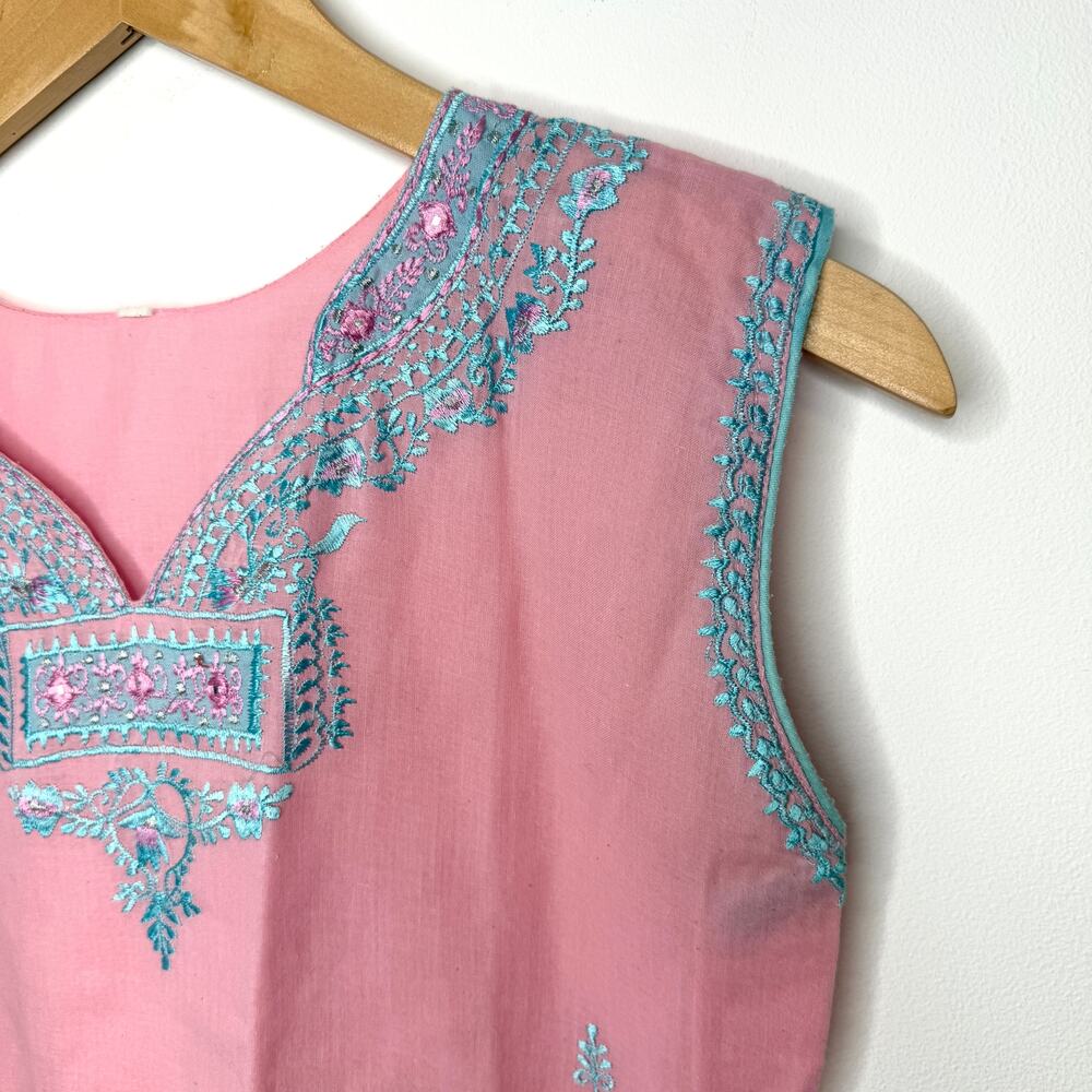 Indian Embroidered Sleeveless Kurta Dress In Pink Blue Size Medium - Picture 6 of 14